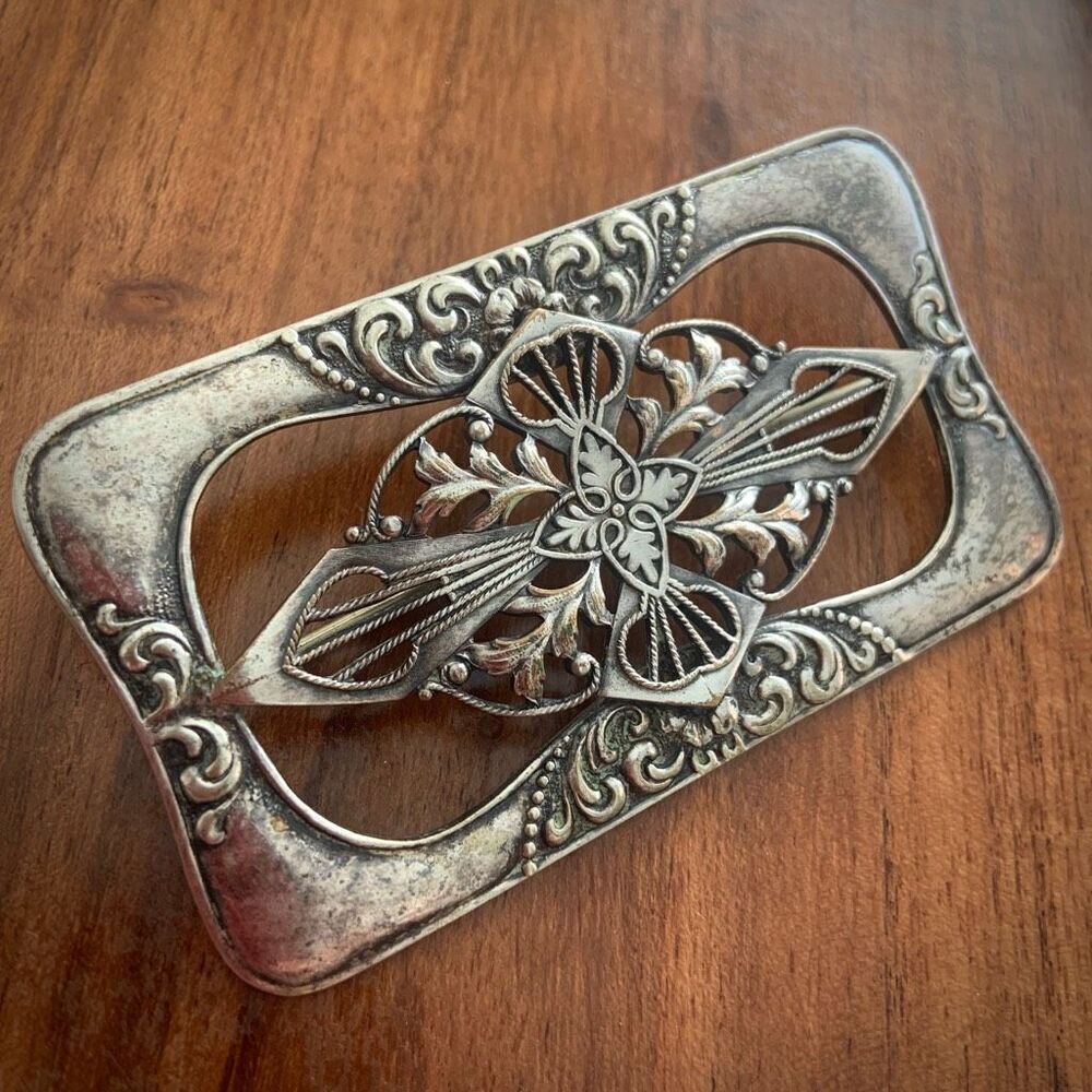 VINTAGE Large Silver Filigree Brooch